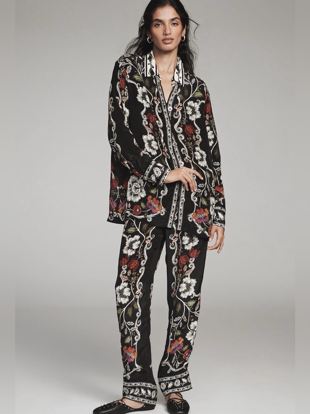NWT Farm Rio Floral Rocco Long-Sleeve Button Down Shirt